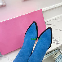 7.5cm Thick heel high heel point toe leather high boots fashion women top quality 35-42