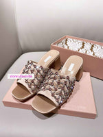 7cm thick heel rhinestone silk slippers lamb leather lining shoes fashion 2022ss new 35-40 high quality