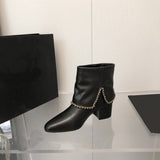 grace 5cm thick heel real leather buckskin boots fashion chain shoes women top quality 35-41