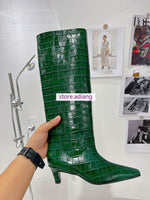 5cm stiletto Crocodile pattern leather high boots fashion shoes women 2022 35-41