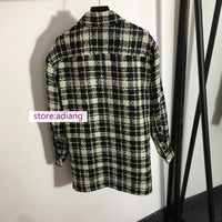 check tweed shirt loose tops fashion women long sleeve high quality 2022 SML NEW