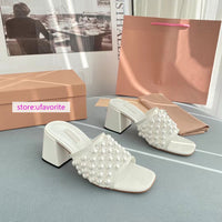 7cm/flats pearls slippers brief shoes fashion women high quality 35-40 2022new high quality