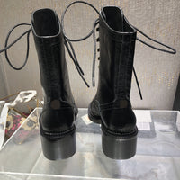 5.5cm thick heel leather grace classic 7‘’ ankle boots lace up women fashion high quality 2022 new 35-40