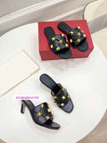 fltas&6.5cm stilettols rivet cow leather slippers shoes fashion women high quality 35-41 2022new