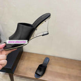 Transparent wedge heel cow leather fashion slippers shoes women high quality 35-42 2022new