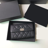 Three fold Wallet caviar cow leather Rhombic lattice black women 2022 new  10.5*15*3cm