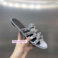 rivet cow leather slippers flats fashion shoes casual women top quality 2022 new 35-41