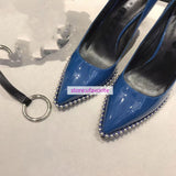 9.5cm high heel cow leather rivet pump sandals point toe women top quality 2022 35-40