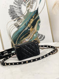 Top quality lamb leather 18cm adjustable belt black Cosmetic Bag crossbody bag women 2022