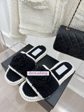 black white Splice weave slippers exquisite flats shoes fashion women 2023 high quality