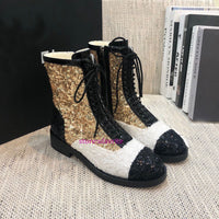 Sequin embroidery flat boots fashion shoes lace up women high quality 35-40