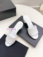 6cm thick heel lamb leather slippers sandals women fashion 35-41 2023 high quality