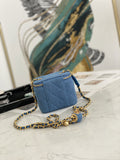 Top quality denim 11cm gold bead chian belt mosmetic Bag crossbody bag blue women 2022