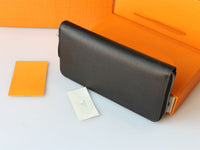 black real leather zippy zipper long wallet women fashion high quality 19.5*10*2.5cm