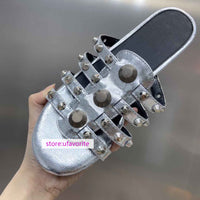 rivet cow leather slippers flats fashion shoes casual women top quality 2022 new 35-41