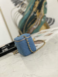 Top quality denim 11cm gold bead chian belt mosmetic Bag crossbody bag blue women 2022