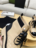 5.5cm heel lattice cow leather lace up pearl ankle boots women high quality 2022 new 35-40