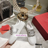 rhinestone buckle flats casual shoes grace light women fashion 2023 35-40 high quality