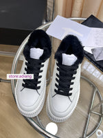 thick heel cow leathe casual shoes fleece lining warm classic sneaker women 35-40 2022