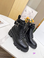 thick heel lace up leather Ankle boots shoes easy matching women 2022 new 35-42