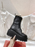 boots cow leather+fleece lace up cool shoes women high quality 2022 35-40