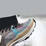 leather&mesh sneaker lace up casual shoes fashion high quality women 35-42 men38-46