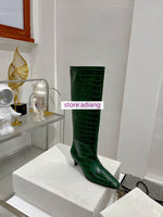 5cm stiletto Crocodile pattern leather high boots fashion shoes women 2022 35-41