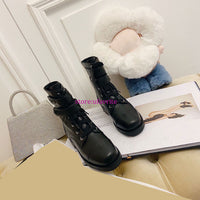 Thick heel boots cow lace up leather shoes fashion women 35-40