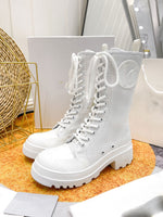 thick heel leather & canvas casual boots lace up shoes fashion women 2022 35-41