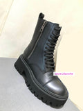 6cm Thick heel cow leather boots lace up street shoes fashion women high quality 35-41