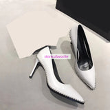 9.5cm high heel cow leather rivet pump sandals point toe women top quality 2022 35-40