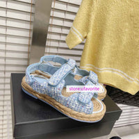 top quality tweed flats sandals leather lining fashion women 9 colors 2022new 35-41
