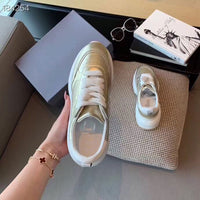 women real cow leather 5.5cm high heel lace up casual shoes Platform sneakers size 34-39 high quality