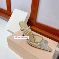 8.5cm stiletto point toe slingback pump pearls strap women fashion 2023 35-40