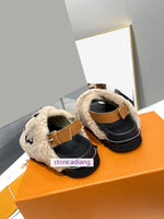 fleece flats print sandals fashion slippers shoes women 2023 35-42 high quality