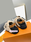 fleece flats print sandals fashion slippers shoes women 2023 35-42 high quality