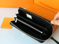 black real leather zippy zipper long wallet women fashion high quality 19.5*10*2.5cm