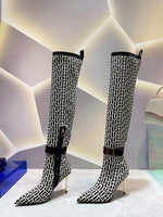 35-42 9.5cm stiletto point toe print high boots fashion grace shoes women 2022 new