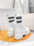 thick bottom leather & canvas casual boots lace up fashion shoes women 2022 new