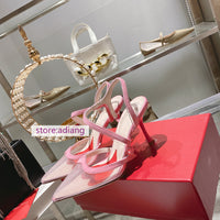 8.5cm transparent sandals point toe pump grace shoes fashion 2023 summer 35-40 high quality