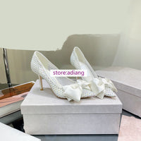 6.5cm 8.5cm stiletto hot drill bow point toe boat shoes fashion pump women 2023 high quality