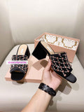 7cm thick heel rhinestone silk slippers lamb leather lining shoes fashion 2022ss new 35-40 high quality