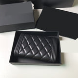 Three fold Wallet lamb leather Rhombic lattice black women 2022 new  10.5*15*3cm