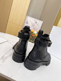 thick heel lace up leather Ankle boots shoes easy matching women 2022 new 35-42