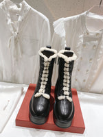 boots cow leather+fleece lace up cool shoes women high quality 2022 35-40