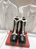 boots cow leather+fleece lace up cool shoes women high quality 2022 35-40