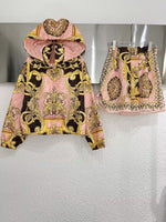 print hooded coat + shorts uits women 2022 new SML pink