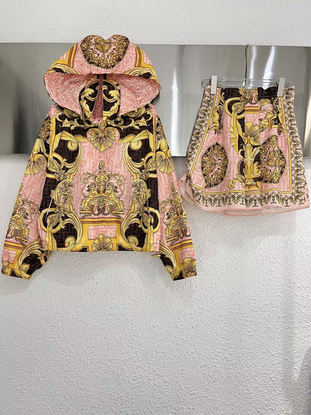 print hooded coat + shorts uits women 2022 new SML pink