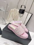 tweed flats slippers casual comfort fashion shoes women 2023 35-40 high quality