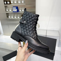 lace up Rhombic lattice cow leather high boots & ankle boots women high quality 2022 new